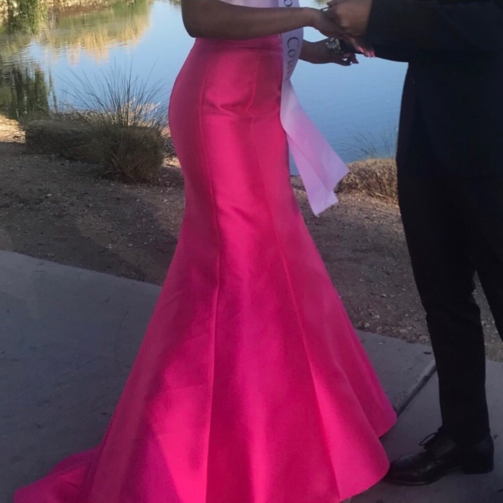 open lace back dress Ellie Wilde 34022 Hot Pink Sequin One Shoulder Dress – Formalwear Outlet